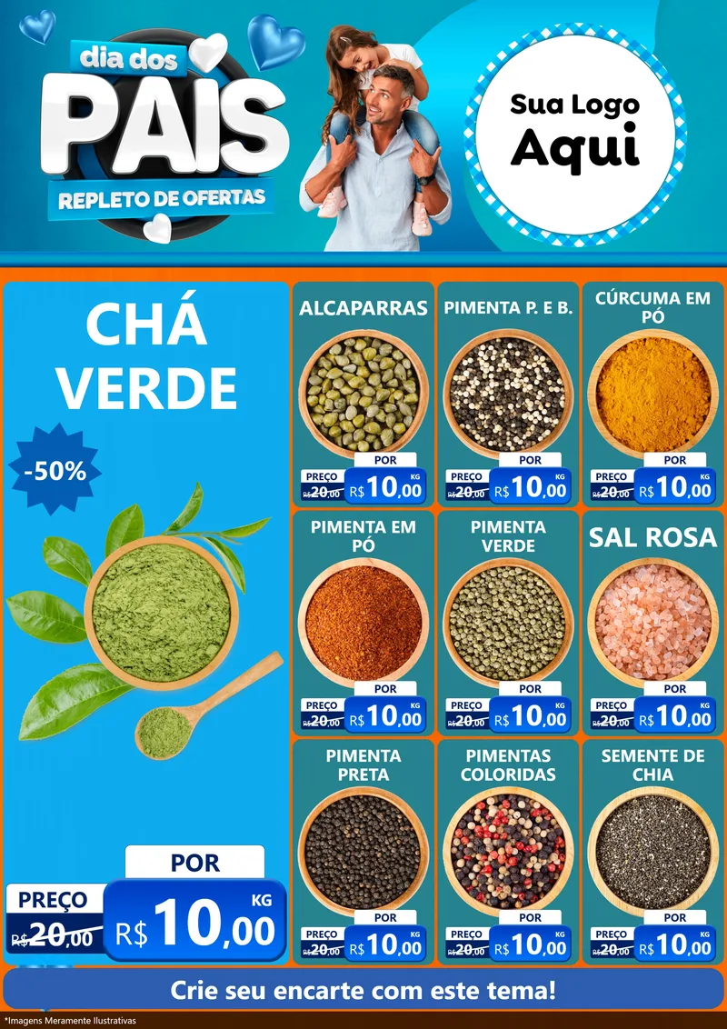 Modelo de Encarte para Encarte A4 Vertical com o tema Dia Dos Pais Repleto de Ofertas para Produtos Naturais
