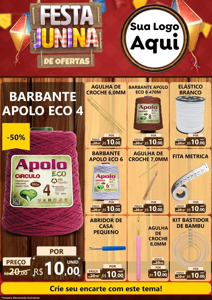 Modelo de Encarte para Encarte A4 Vertical com o tema Festa Junina de Ofertas para Armarinho e Aviamentos