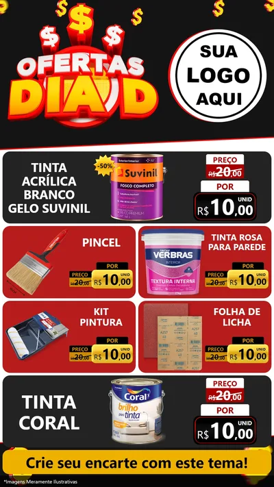 Modelo de TV para TV Vertical com o tema Ofertas Dia D para Tintas e Ferramentas