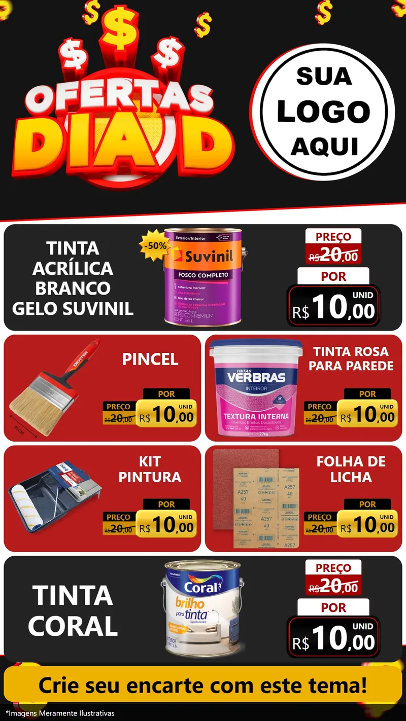 Modelo de TV para TV Vertical com o tema Ofertas Dia D para Tintas e Ferramentas
