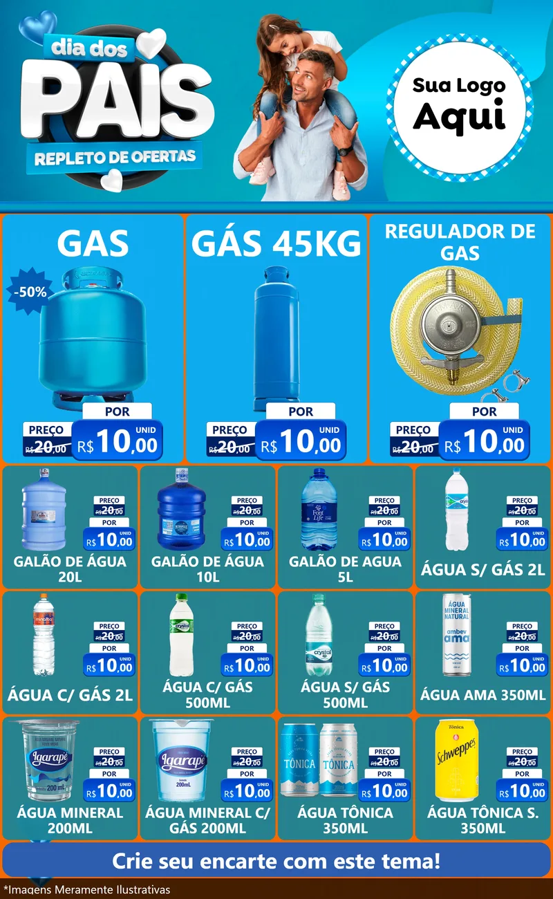 Modelo de Encarte para Encarte Grande com o tema Dia Dos Pais Repleto de Ofertas para Água e gás