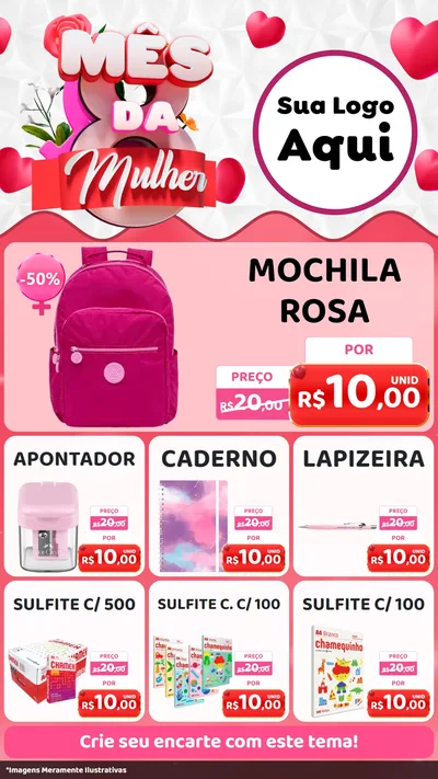 Modelo de Rede Social para Stories com o tema Mês da Mulher para Papelaria