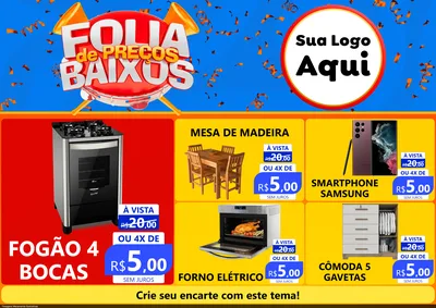 Modelo de Encarte para Encarte A4 Horizontal com o tema Folia de Preços Baixos para Móveis e Eletro