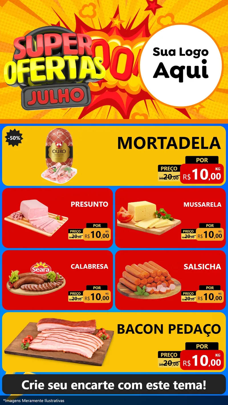 Modelo de TV para TV Vertical com o tema Super Ofertas Julho para Frios e Laticínios