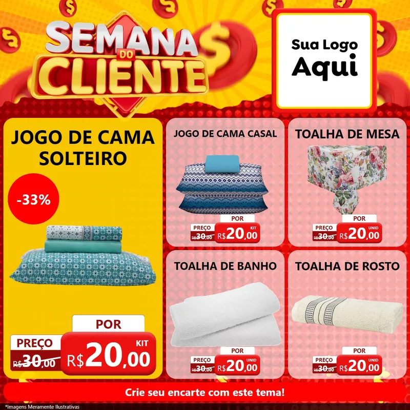 Modelo de Rede Social para Feed Facebook com o tema Semana do Cliente para Cama, Mesa e Banho