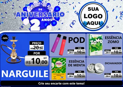 Modelo de Encarte para Encarte A4 Horizontal com o tema Promoção de Aniversário - 2 Anos para Tabacaria