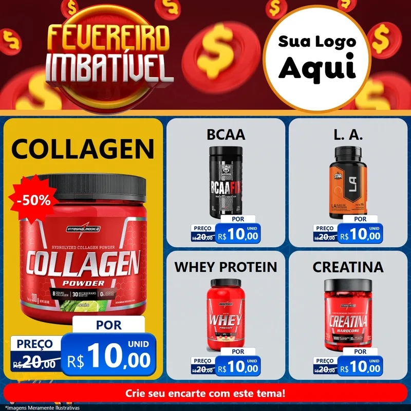 Modelo de Rede Social para Feed Facebook com o tema Fevereiro Imbatível para Suplementos alimentares