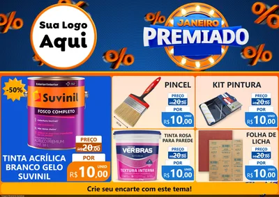 Modelo de Encarte para Encarte A4 Horizontal com o tema Janeiro Premiado para Tintas e Ferramentas