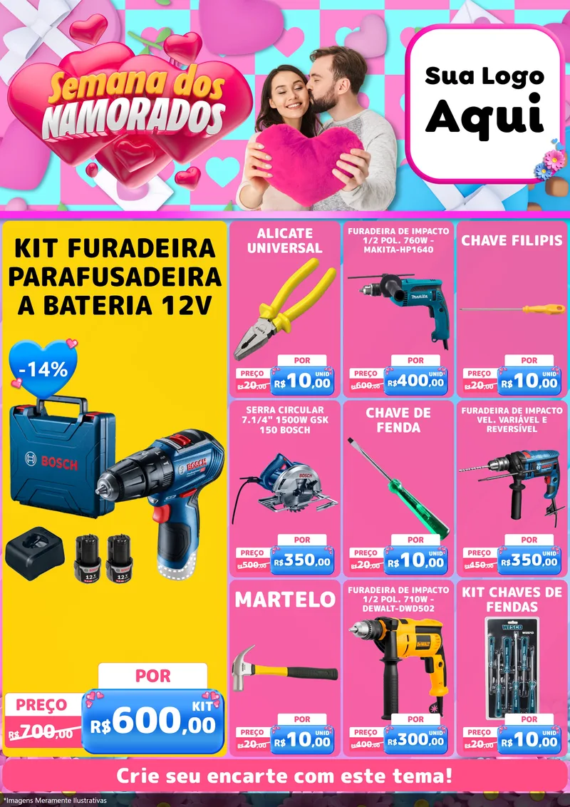 Modelo de Encarte para Encarte A4 Vertical com o tema Semana dos Namorados para Maquinas e Ferramentas