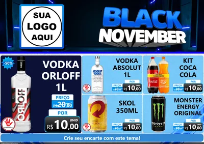 Modelo de Encarte para Encarte A4 Horizontal com o tema Black November para Distribuidora de bebidas