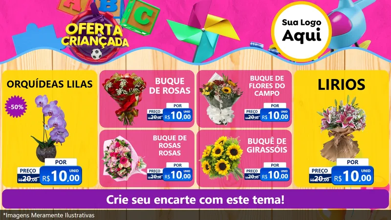 Modelo de TV para TV Horizontal com o tema Oferta da Criançada para Floricultura e jardim