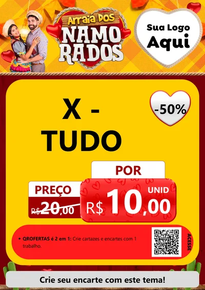 Modelo de Cartaz para Cartaz A4 Vertical com o tema Arraiá dos Namorados para Hamburgueria