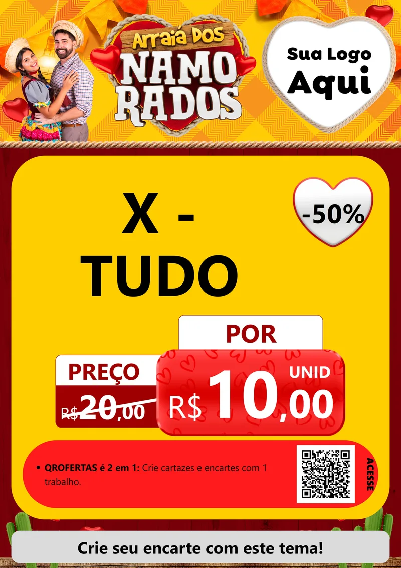 Modelo de Cartaz para Cartaz A4 Vertical com o tema Arraiá dos Namorados para Hamburgueria