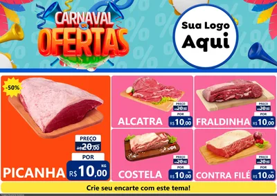 Modelo de Encarte para Encarte A4 Horizontal com o tema Carnaval de Ofertas para Açougue