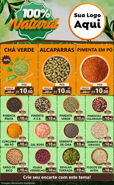 Modelo de Encarte para Encarte Grande com o tema 100% Natural para Produtos Naturais