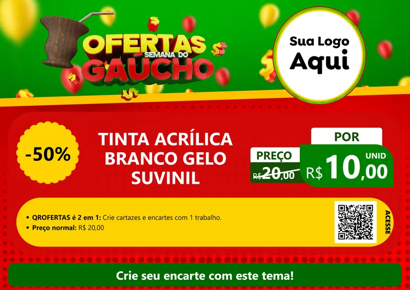 Modelo de Cartaz para Cartaz A4 Horizontal com o tema Ofertas Semana Do Gaúcho para Tintas e Ferramentas
