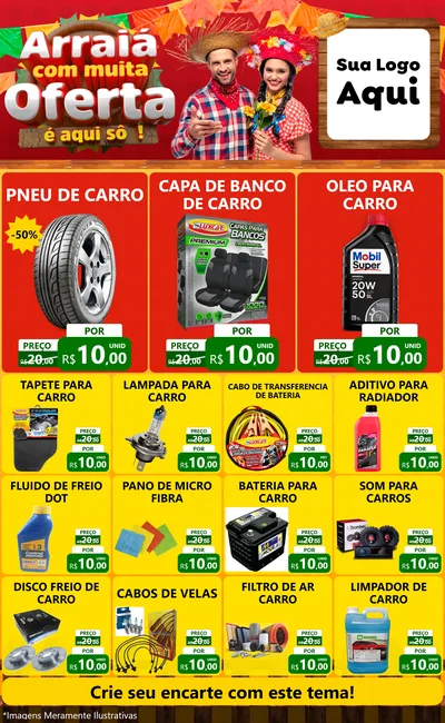 Modelo de Encarte para Encarte Grande com o tema Arraiá Com Muita Oferta - É Aqui Sô! para Auto peças