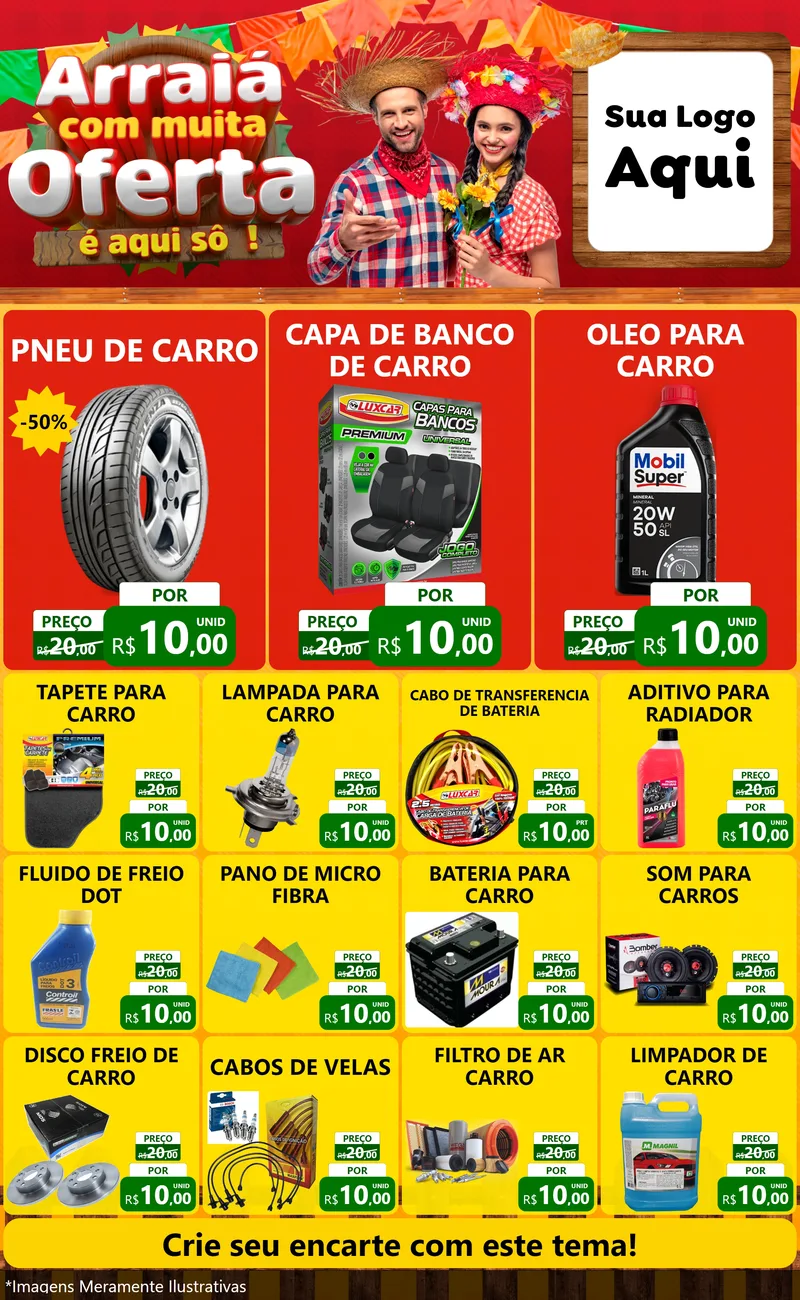 Modelo de Encarte para Encarte Grande com o tema Arraiá Com Muita Oferta - É Aqui Sô! para Auto peças