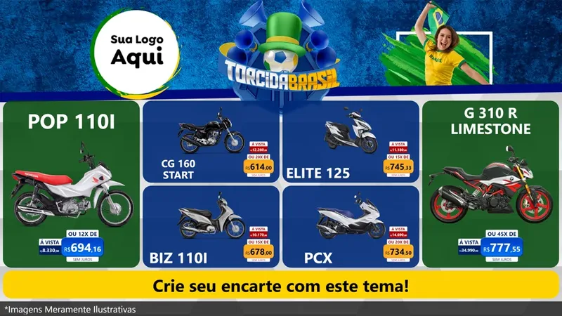 Modelo de TV para TV Horizontal com o tema Torcida Brasil - Copa para Concessionaria de Motos