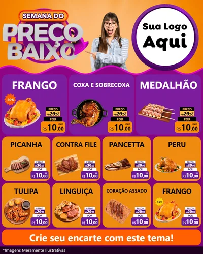 Modelo de Rede Social para Feed Instagram com o tema Semana do Preço Baixo para Assados