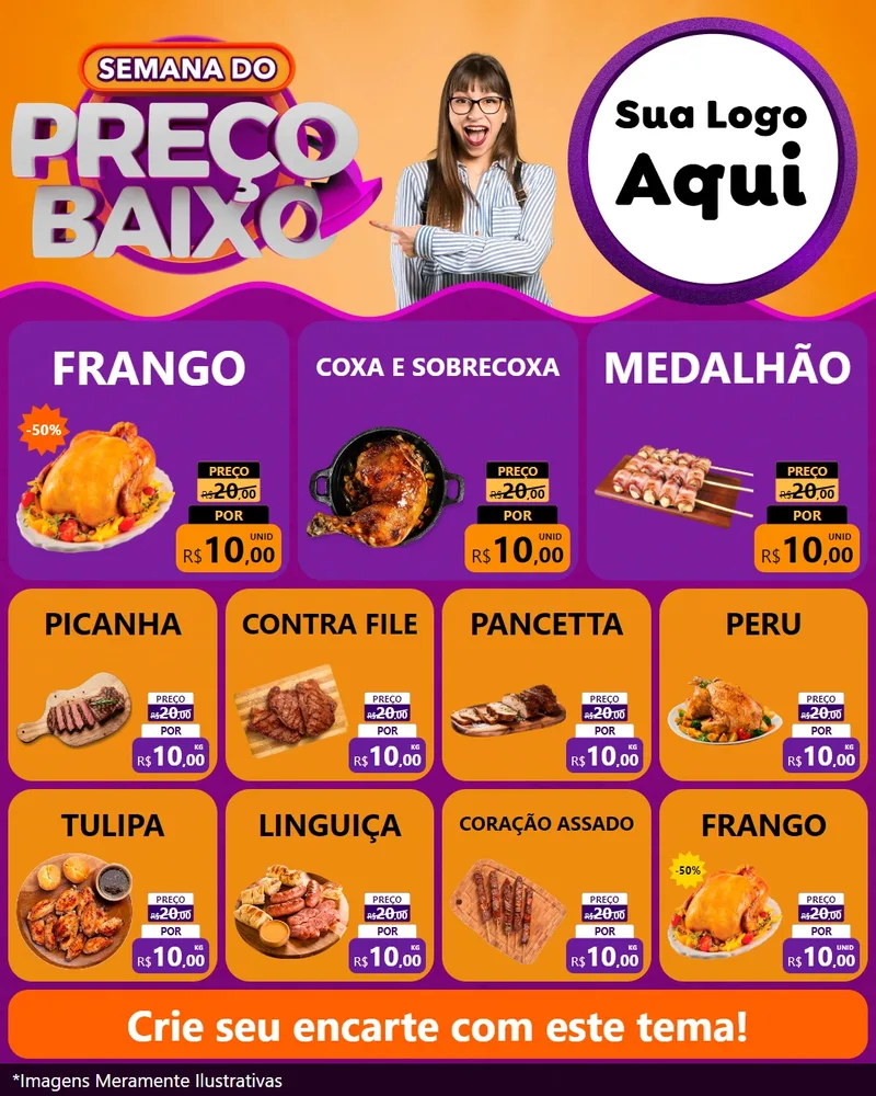 Modelo de Rede Social para Feed Instagram com o tema Semana do Preço Baixo para Assados