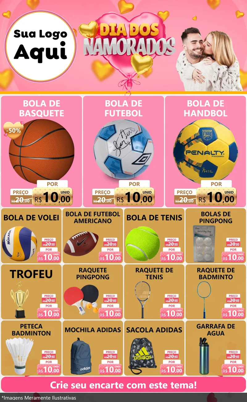 Modelo de Encarte para Encarte Grande com o tema Dia dos Namorados para Artigos Esportivos
