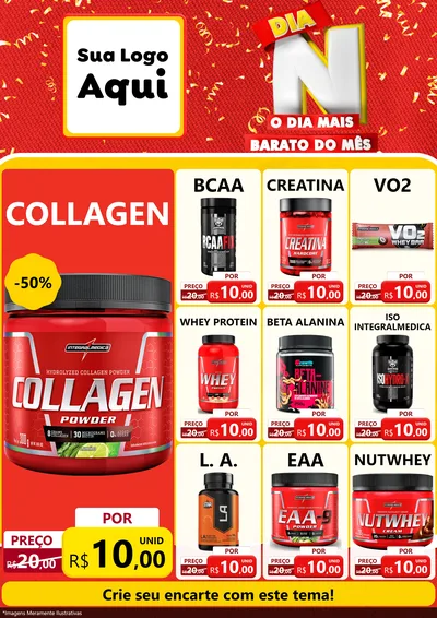 Modelo de Encarte para Encarte A4 Vertical com o tema Dia N o Dia Mais Barato do Mês para Suplementos alimentares