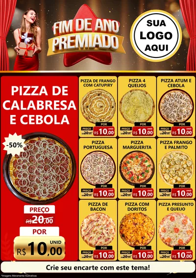Modelo de Encarte para Encarte A4 Vertical com o tema Fim de Ano Premiado para Pizzaria