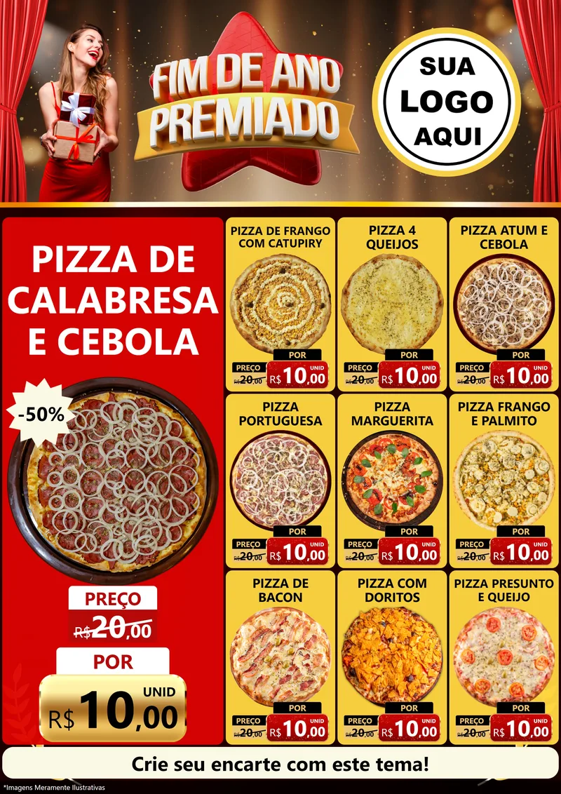 Modelo de Encarte para Encarte A4 Vertical com o tema Fim de Ano Premiado para Pizzaria