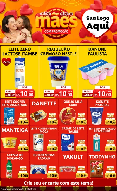 Modelo de Encarte para Encarte Grande com o tema Dia das Mães com Promoção para Frios e Laticínios