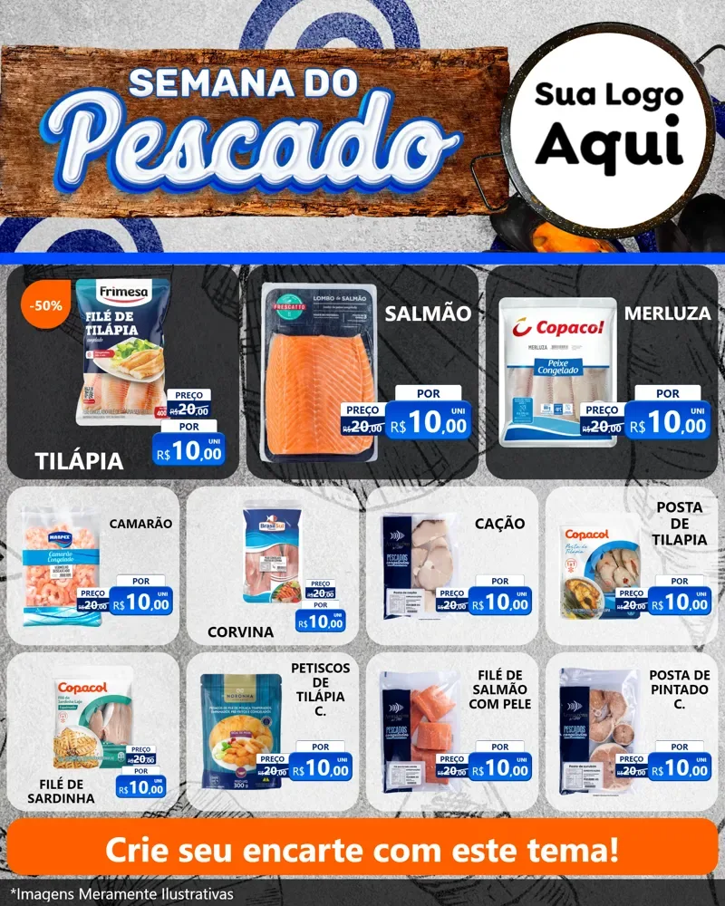 Modelo de Rede Social para Feed Instagram com o tema Semana do Pescado para Peixaria