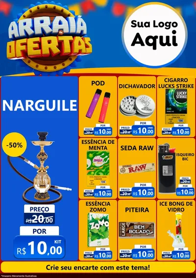Modelo de Encarte para Encarte A4 Vertical com o tema Arraiá de Ofertas - Junina para Tabacaria