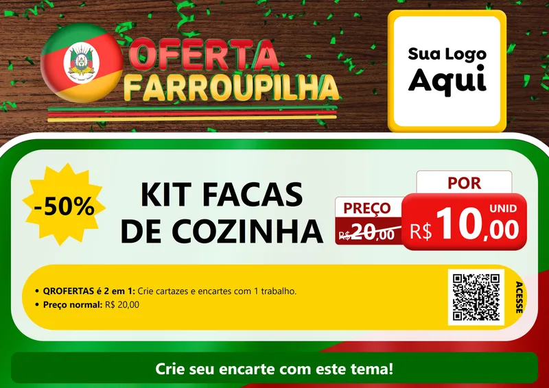 Modelo de Cartaz para Cartaz A4 Horizontal com o tema Oferta Farroupilha para Utilidades Domésticas