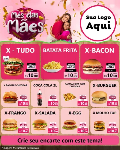 Modelo de Rede Social para Feed Instagram com o tema Mês das Mães para Hamburgueria