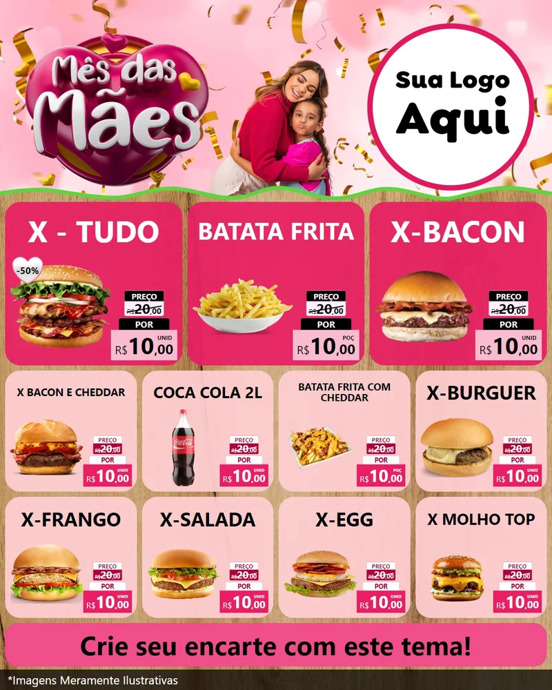 Modelo de Rede Social para Feed Instagram com o tema Mês das Mães para Hamburgueria