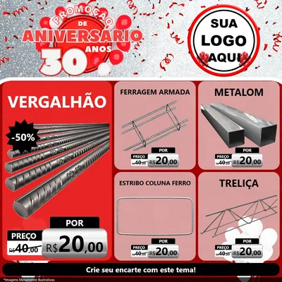 Modelo de Rede Social para Feed Facebook com o tema Promoção de Aniversário - 30 Anos para Ferragens