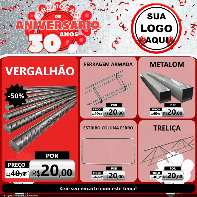 Modelo de Rede Social para Feed Facebook com o tema Promoção de Aniversário - 30 Anos para Ferragens