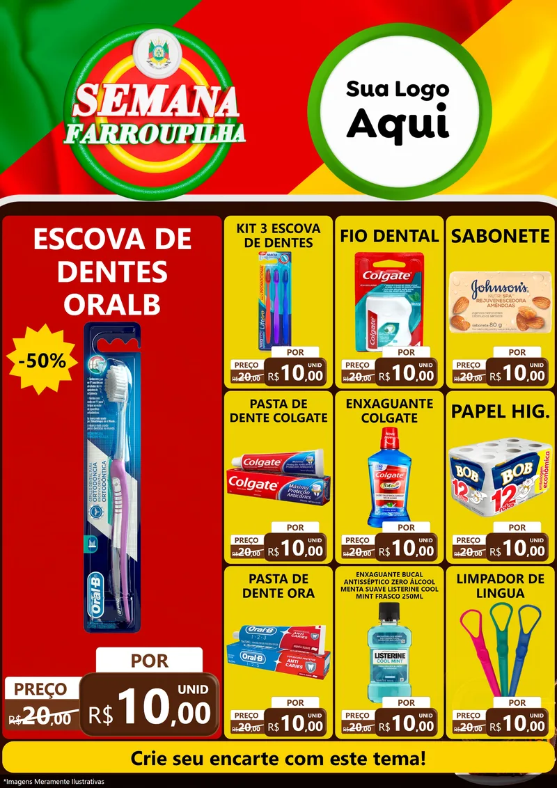 Modelo de Encarte para Encarte A4 Vertical com o tema Semana Farroupilha para Higiene Pessoal