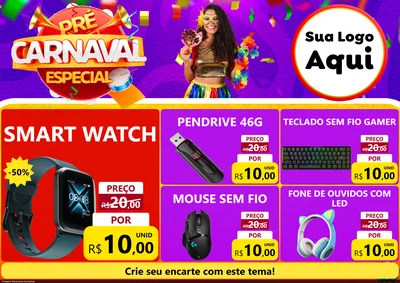 Modelo de Encarte para Encarte A4 Horizontal com o tema Pré-Carnaval Especial para Informática