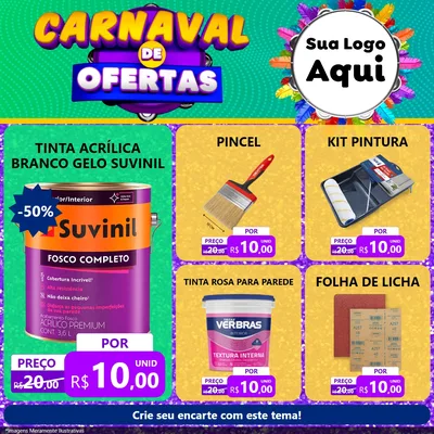 Modelo de Rede Social para Feed Facebook com o tema Carnaval de Ofertas para Tintas e Ferramentas