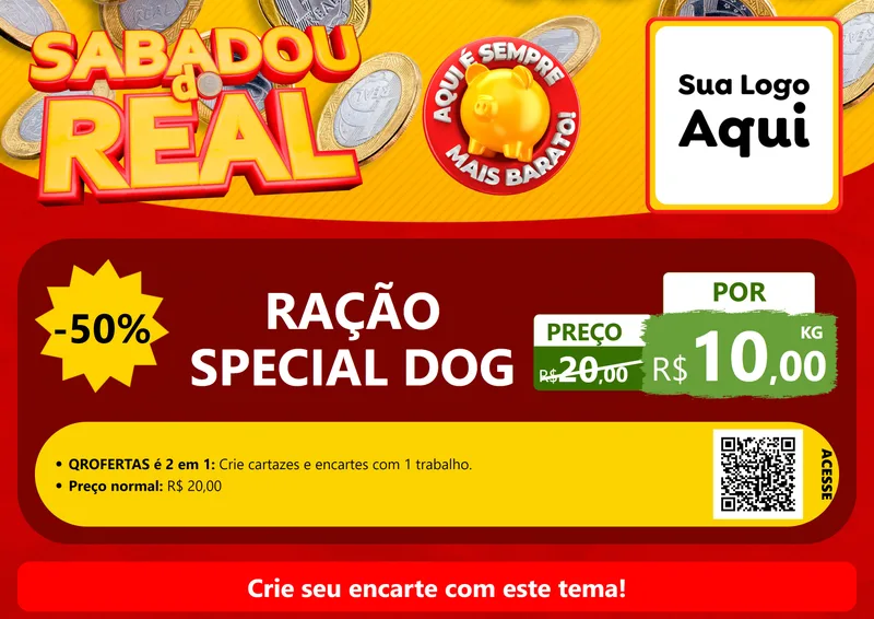 Modelo de Cartaz para Cartaz A4 Horizontal com o tema Sabadou do Real para Pet Shop