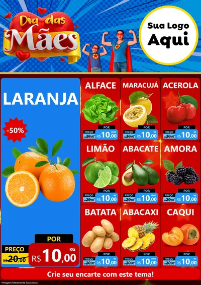 Modelo de Encarte para Encarte A4 Vertical com o tema Dia das Mães para Hortifrúti