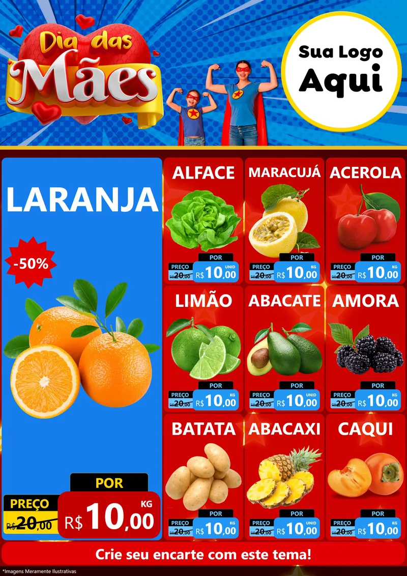 Modelo de Encarte para Encarte A4 Vertical com o tema Dia das Mães para Hortifrúti