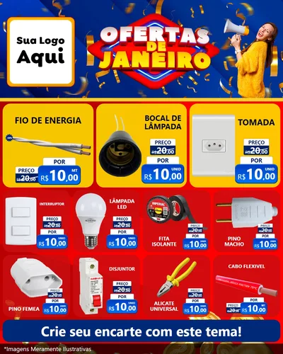 Modelo de Rede Social para Feed Instagram com o tema Ofertas de Janeiro para Materiais Elétricos