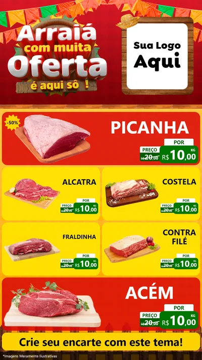 Modelo de TV para TV Vertical com o tema Arraiá Com Muita Oferta - É Aqui Sô! para Açougue