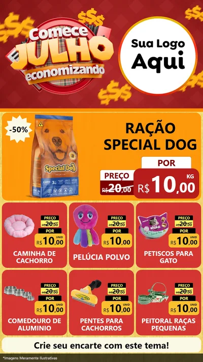 Modelo de Rede Social para Stories com o tema Comece Julho Economizando para Pet Shop