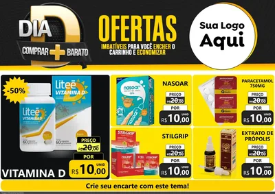 Modelo de Encarte para Encarte A4 Horizontal com o tema Dia D Mais Economia para Farmácia