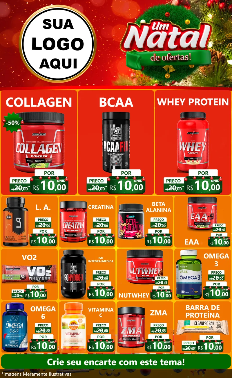 Modelo de Encarte para Encarte Grande com o tema Um Natal de Ofertas para Suplementos alimentares
