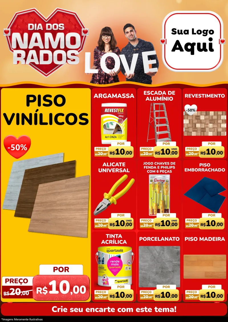 Modelo de Encarte para Encarte A4 Vertical com o tema Dia dos Namorados para Material para Construção