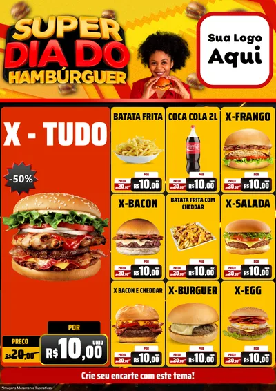 Modelo de Encarte para Encarte A4 Vertical com o tema Super Dia do Hamburguer para Hamburgueria